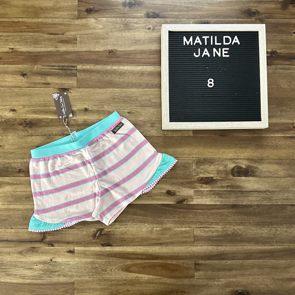NWT Matilda Jane Enchanted Garden Ruffle Party Terry Pink Green Knit Shorts 8